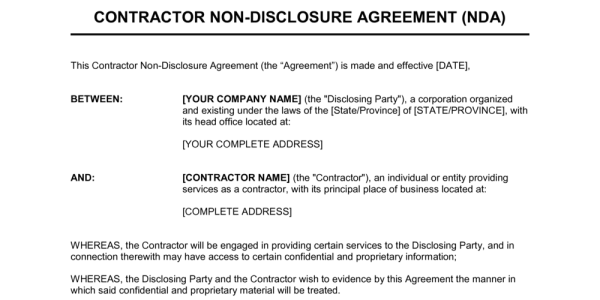 Construction NDA (Non-Disclosure Agreement) Template